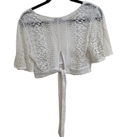 Express | White Lace, Tie Back Crop Top | Boho | Medium - Picture 4 of 7